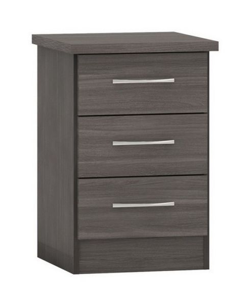 Nevada 3 Drawer Bedside - L40 x W40 x H61 cm - Black Wood Grain