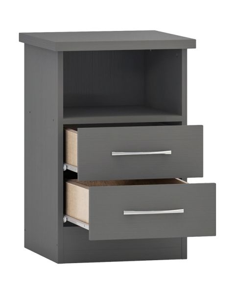 Nevada 2 Drawer Bedside - L40 x W40 x H61 cm - 3D Effect Grey