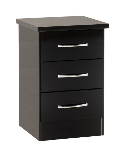 Nevada 3 Drawer Bedside - L40 x W40 x H61 cm - Black Gloss