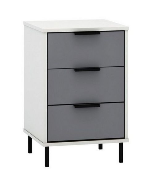 Madrid 3 Drawer Bedside - L38 x W40 x H62 cm - Grey/White Gloss