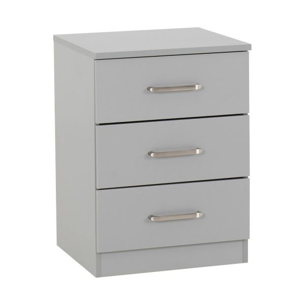 Dakota 3 Drawer Bedside - L36 x W40 x H55.5 cm - Light Grey
