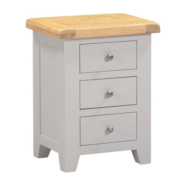 Windsor 3 Drawer Bedside - L37 x W47 x H62.5 cm - Pebble Grey/Oak