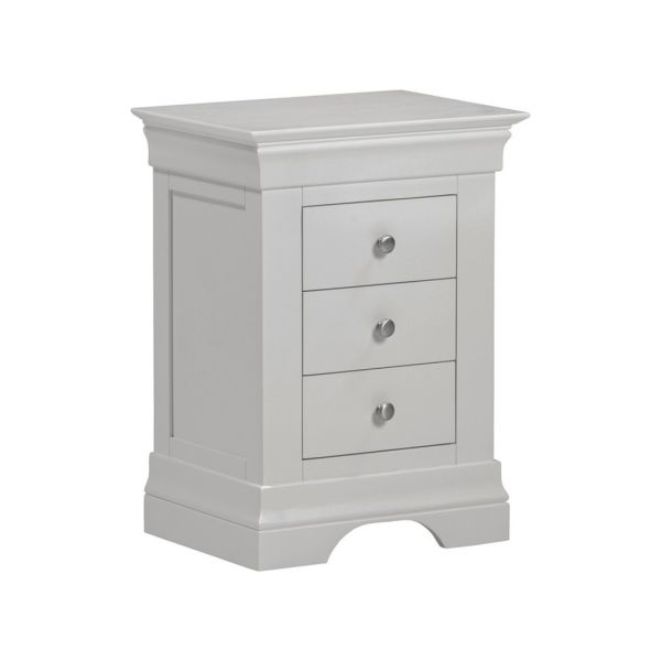 Bordeaux Indoor 3 Drawer Bedside Table - Wood - L38 x W50 x H64 cm - Pebble Grey