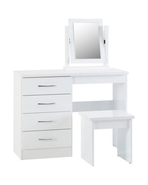 Nevada 4 Drawer Dressing Table Set - White Gloss