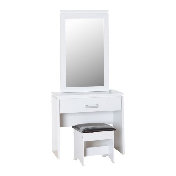 Charles 1 Drawer Dressing Table Set - White/Black Faux Leather