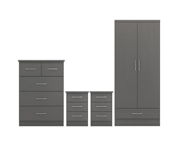 Nevada 2 Door 1 Drawer Wardrobe Bedroom Set - 3D Effect Grey