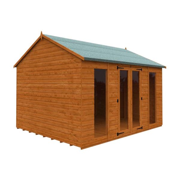 12 x 10 Feet Full Pane Workman Apex 12mm Shed  - Solid Wood/Softwood/Pine - L355 x W295 x H268.5 cm - Burnt Orange