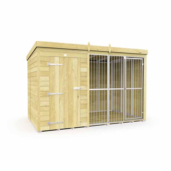 10ft X 6ft Dog Kennel and Run Full Height with Bars - Wood - L178 x W302 x H201 cm