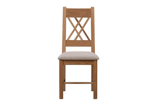 Bologna Oak Pair of Natural Oak Dining Chairs - Fabric Seat - L48 x W66 x H109 cm