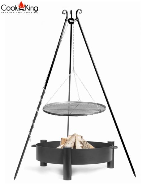 Black Steel Grate Tripod Grill - Steel - L80 x W80 x H180 cm - Black