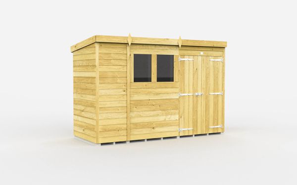 11 x 4 Feet Pent Shed - Double Door With Windows - Wood - L118 x W329 x H201 cm