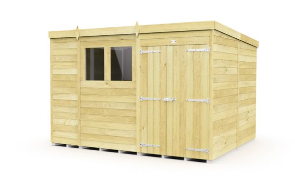 11 x 8 Feet Pent Shed - Double Door With Windows - Wood - L231 x W329 x H201 cm