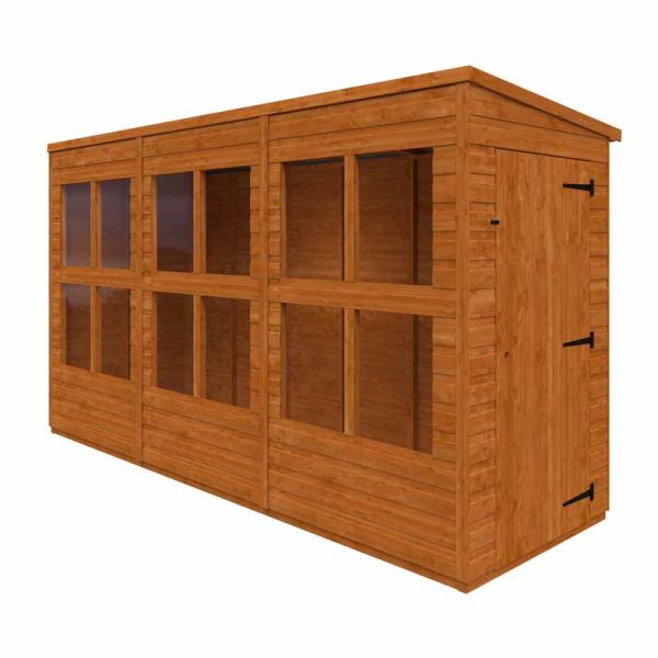 12x4 Flex Apex Summerhouse Garden Sunroom 12mm Flex - L353.8 x W115 x H219.2 cm - Solid Wood/Softwood/Pine - Burnt Orange