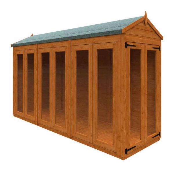 12x4 Flex Apex Full Pane Summerhouse 12mm Flex - L353.8 x W115 x H219.2 cm - Solid Wood/Softwood/Pine - Burnt Orange