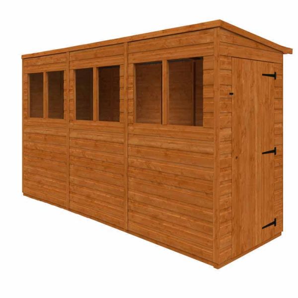 12x4 Flex Pent Summerhouse Garden Sunroom 12mm Flex - L353.8 x W115 x H203 cm - Solid Wood/Softwood/Pine - Burnt Orange