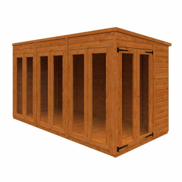 12x6 Flex Pent Full Pane Summerhouse 12mm Flex - L353.8 x W175 x H203 cm - Solid Wood/Softwood/Pine - Burnt Orange