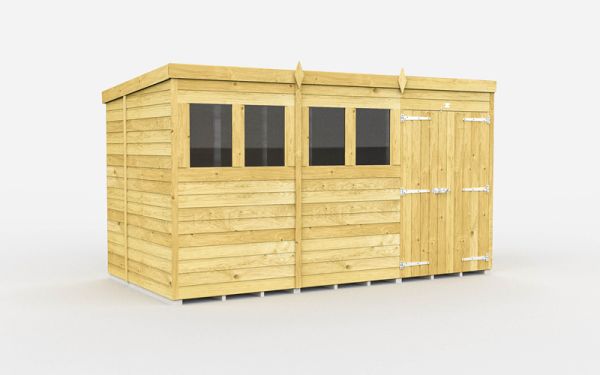 12 x 7 Feet Pent Shed - Double Door With Windows - Wood - L214 x W358 x H201 cm