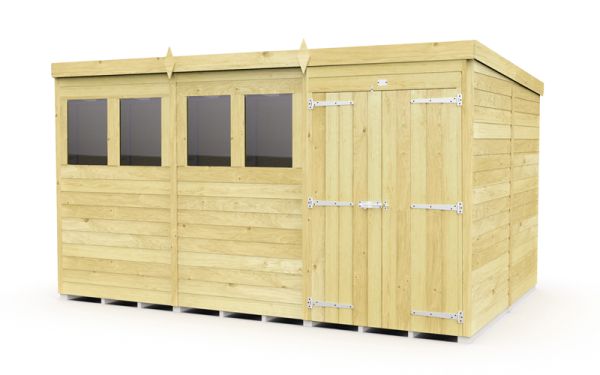 12 x 8 Feet Pent Shed - Double Door With Windows - Wood - L231 x W358 x H201 cm