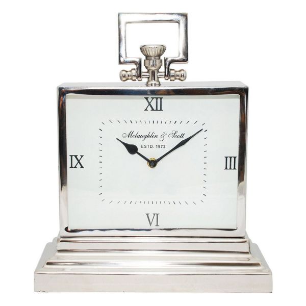 Latham Small Rectangular Clock with Roman Numerals - SS/Aluminum - L15 x W32 x H38 cm - Silver
