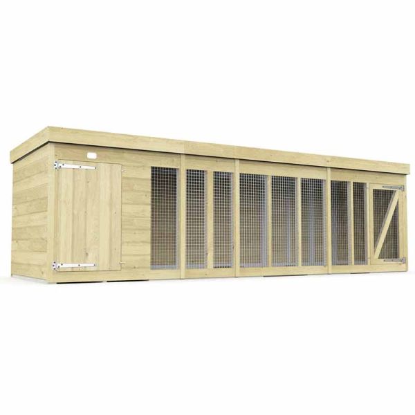 14ft x 4ft Dog Kennel and Run - Wood - L 127 x W 417 x H 127 cm