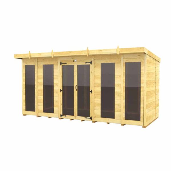 14ft x 5ft Pent Summer House (Full Height Window) - Wood - L 147 x W 417 x H 201 cm