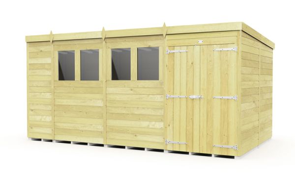 15 x 8 Feet Pent Shed - Double Door With Windows - Wood - L231 x W454 x H201 cm