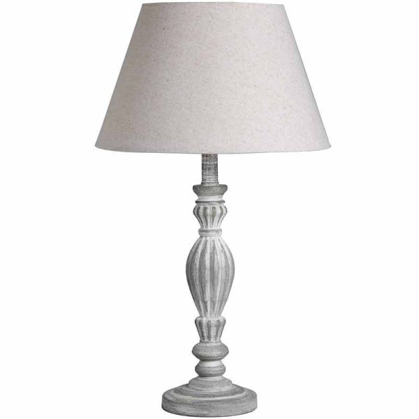 Aegina Table Lamp - Linen/Wood - L13 x W13 x H40 cm - Beige/Grey