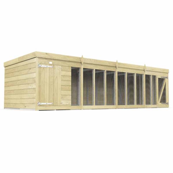 16ft x 4ft Dog Kennel and Run - Wood - L 127 x W 474 x H 127 cm