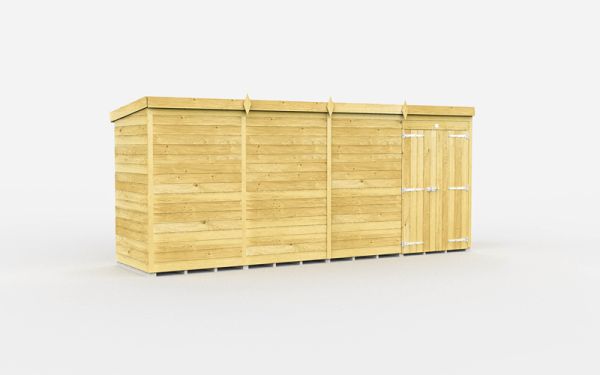 16 x 4 Feet Pent Shed - Double Door Without Windows - Wood - L118 x W474 x H201 cm