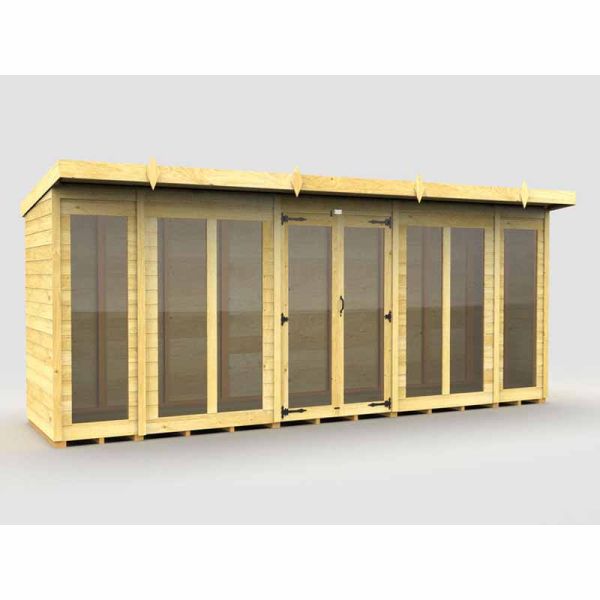 16ft x 4ft Pent Summer House (Full Height Window) - Wood - L118 x W474 x H201 cm