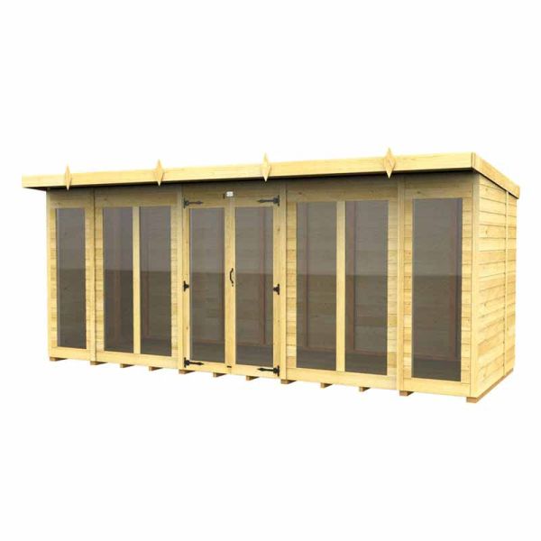 16ft x 6ft Pent Summer House (Full Height Window) - Wood - L 178 x W 474 x H 201 cm