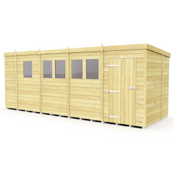 17 x 7 Feet Pent Shed - Single Door With Windows - Wood - L214 x W492 x H201 cm
