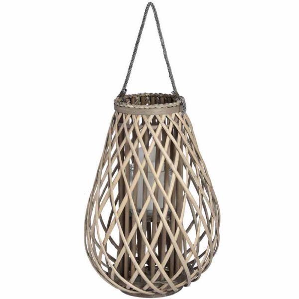 Large Bulbous Lantern - Wicker - L30 x W30 x H55 cm - Brown