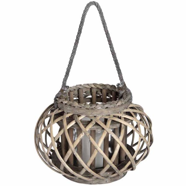 Large Basket Lantern - Wicker - L12 x W12 x H20 cm - Brown