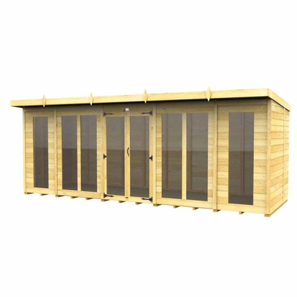 18ft x 5ft Pent Summer House (Full Height Window) - Wood - L 147 x W 533 x H 201 cm