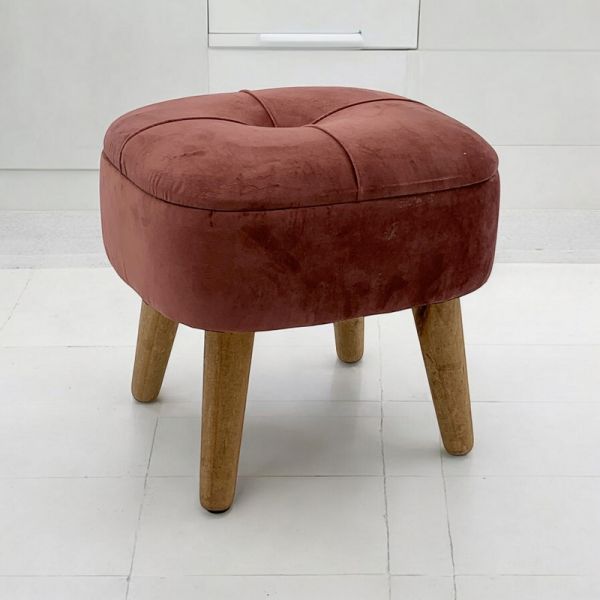 Stool - Wood/Velvet - L30 x W30 x H34 cm - Pink