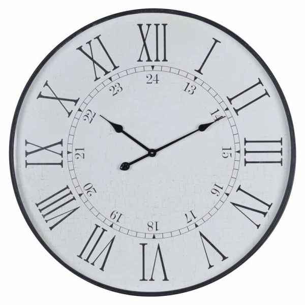 Large Embossed Station Clock - Wood - L8 x W80 x H80 cm - White