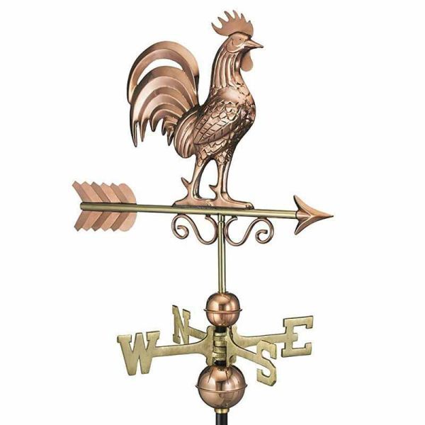 Bantam Rooster Farmhouse Copper Weathervane - Steel - L47 x W47 x H86.6 cm