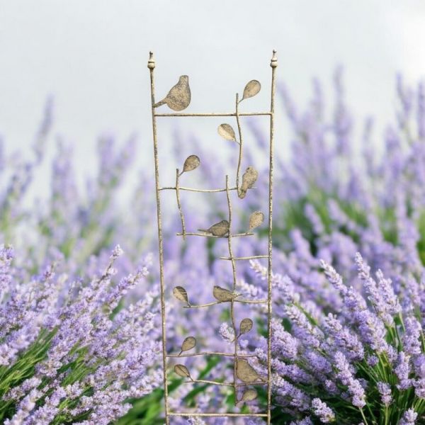 Plant Support Frame Forest Bird and Leaf Design Garden Trellis - Metal - L2 x W40 x H165 cm