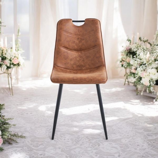 Faux Leather Chair with Metal Legs - L52 x W44 x H86 cm - Brown/Black