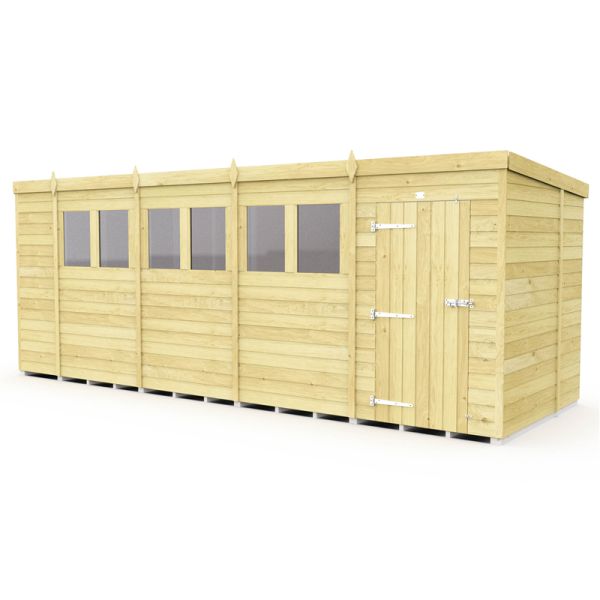 19 x 7 Feet Pent Shed - Single Door With Windows - Wood - L214 x W560 x H201 cm