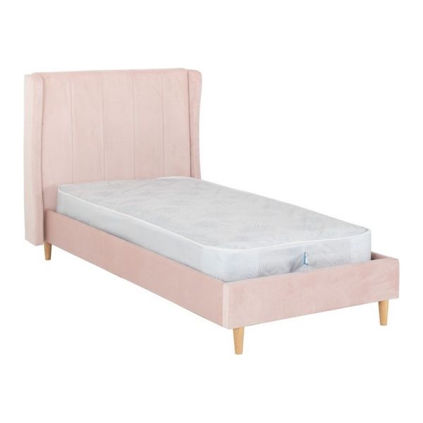 Amelia 3 Feet Bed Frame - L211 x W114 x H115 cm - Pink Velvet Fabric