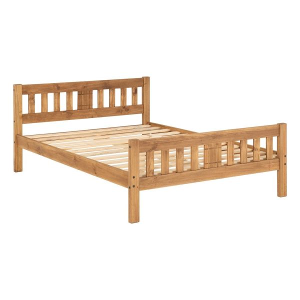 Rio 4 Feet 6 Inches Bed Frame - L198 x W143.5 x H80 cm - Distressed Waxed Pine