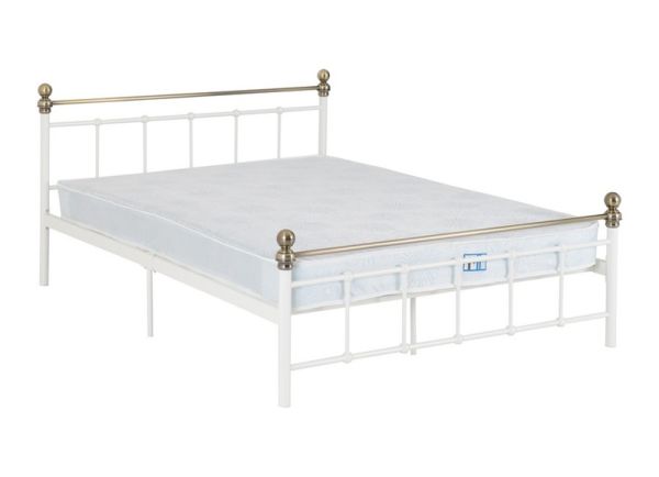 Marlborough 4 Feet 6 Inches Bed Frame - L201 x W142.5 x H87.5 cm - White/Antique Brass