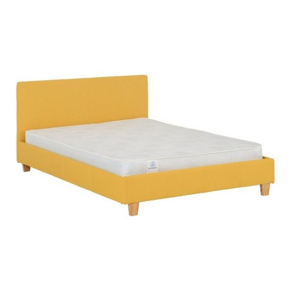 Prado 4 Feet 6 Inches Bed Frame - L204 x W144.5 x H88 cm - Mustard Fabric