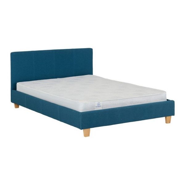 Prado 4 Feet 6 Inches Bed Frame - L204 x W144.5 x H88 cm - Petrol Blue Fabric