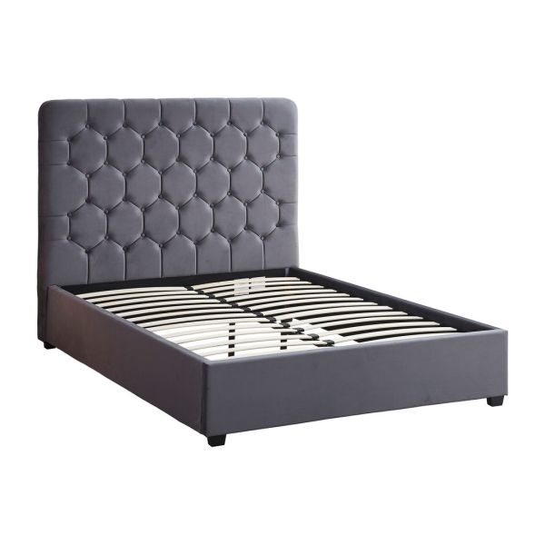Madison 4 Feet 6 Inches Bed Frame - L206 x W152 x H141 cm - Grey Velvet Fabric