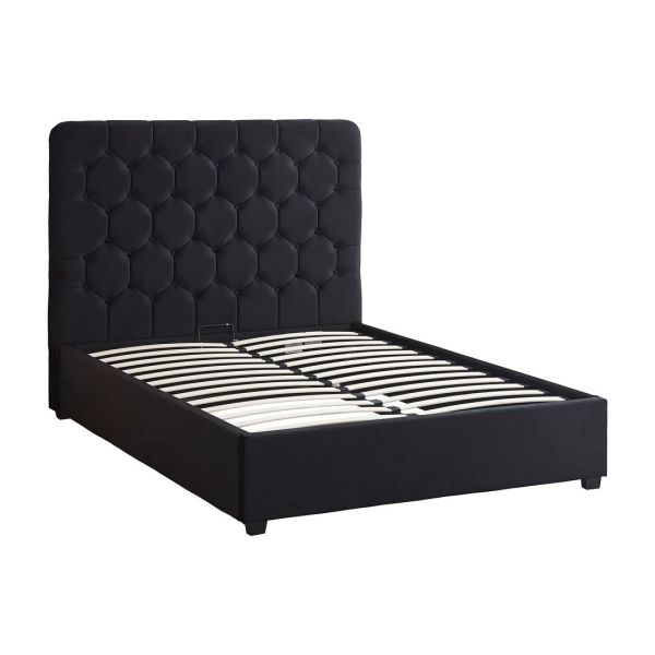 Madison 5 Feet Ottoman Bed Frame - L216 x W167 x H141 cm - Black Velvet Fabric
