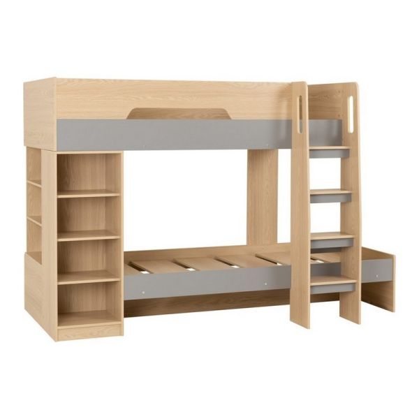 Pluto Bunk Bed - L120 x W236 x H157 cm - Grey/Oak Effect