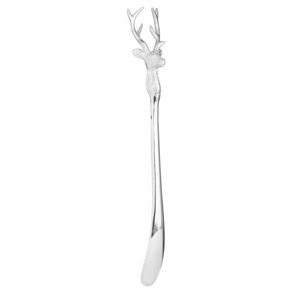 Nickel Stag Head Detail Shoe Horn - Metal - L5 x W10 x H53 cm - Silver
